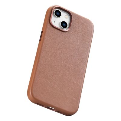 12. iCarer Case Leather pokrowiec etui z naturalnej skóry do iPhone 14 Plus brązowy (kompatybilne z MagSafe)