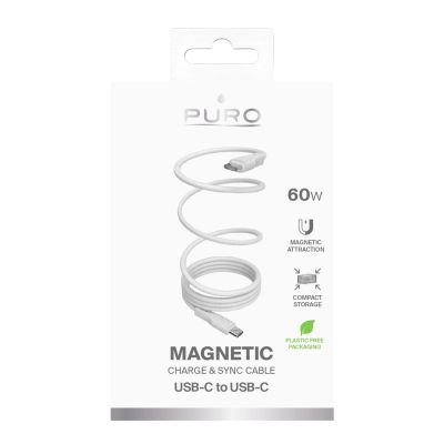 2. Kabel Puro Magnetic USB-C - USB-C 60W USB 3.2 (20 Gbps) 1m magnetyczny - biały
