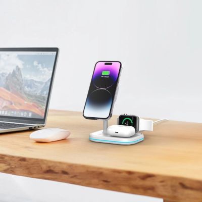 7. Ładowarka Tech-Protect QI15W-A27 indukcyjna 3w1 ze stojakiem z MagSafe na smartfon / Apple Watch / AirPods - biała