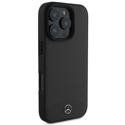 4. Etui Mercedes Textured And Plain Leather MagSafe na iPhone 16 Pro - czarne