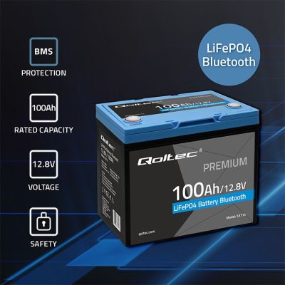 2. Akumulator Qoltec LiFePO4 53714 Litowo-Żelazowo-Fosforanowy | 12.8V | 100Ah | 1280Wh | Bluetooth | BMS