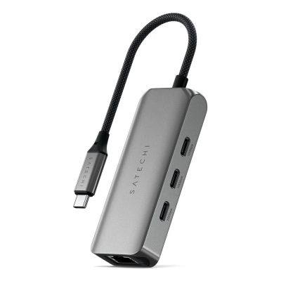 6. Satechi 4-In-1 USB-C Hub - hub do urządzeń mobilnych USB-C (3x USB-C 3.2 gen2 10Gbps, 2.5 Gigabit Ethernet) (space gray)