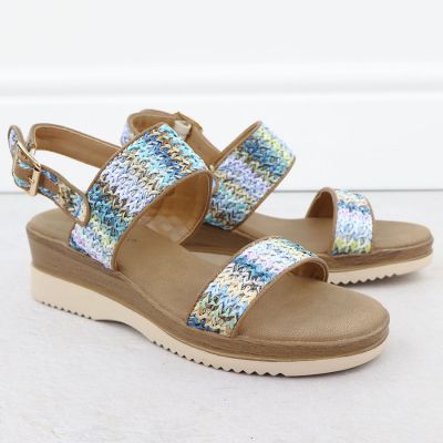 2. Sandały damskie na koturnie niebieska plecionka Potocki  45302