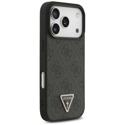 4. Etui Guess Leather 4G Triangle Strass MagSafe na iPhone 17 Pro - czarne