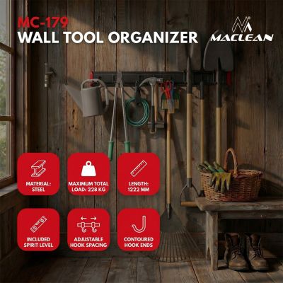 MACLEAN ŚCIENNY ORGANIZER NA NARZĘDZIA STALOWY, MAX. OBCIĄŻENIE 228KG, SZEROKOŚĆ 1222MM MC-179