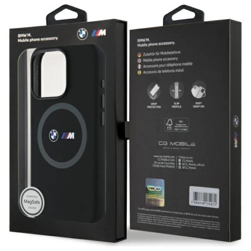8. Etui BMW M Silicone Printed Ring MagSafe na iPhone 16 Pro Max - czarne