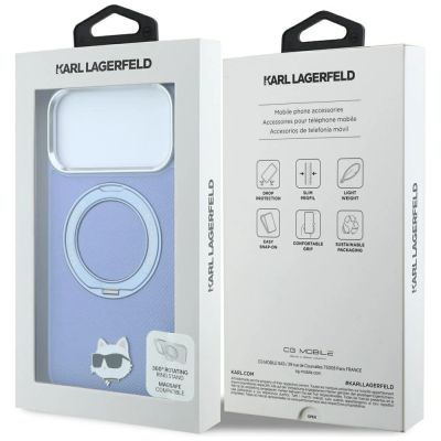 8. Etui Karl Lagerfeld with Ring Stand 360 Choupette Head Pin MagSafe na iPhone 18 Pro Max / 17 Pro Max - jasnoniebieskie