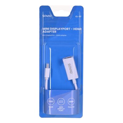 4. Adapter SAVIO cl-57 (Mini DisplayPort M - HDMI F; 0,10m; kolor biały)