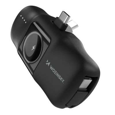 4. Mini powerbank Wozinsky WF16-YCS 5000mAh 15W USB-C z wbudowanym kablem USB-C i ładowarką do Apple Watch - czarny