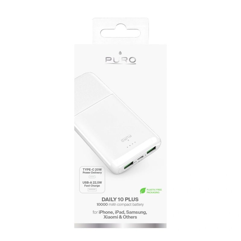 2. Powerbank Puro DAILY 10 PLUS 10000mAh 2x USBA / 1x USB-C 22.5W - biały