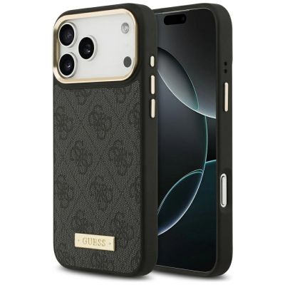 Etui Guess 4G Logo Plate MagSafe na iPhone 17 Pro Max - czarne