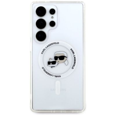 3. Etui Karl Lagerfeld Button Karl & Choupette Heads Printed Logo MagSafe Samsung Galaxy S25 Ultra biały
