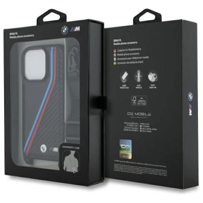 7. Etui BMW M Edition Carbon Tricolor Lines & Strap na iPhone 16 Pro Max - czarne