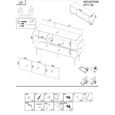 4. Szafka RTV 3D MOUNTAIN 154x40x55 czarny + złoty