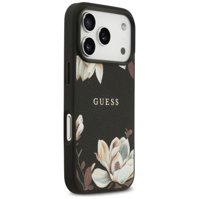 4. Etui Guess Grained Flowers Classic Logo MagSafe do iPhone 17 Pro - czarne