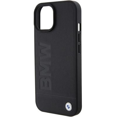 6. Etui BMW MagSafe Leather Hot Stamp na iPhone 15 Plus - czarne