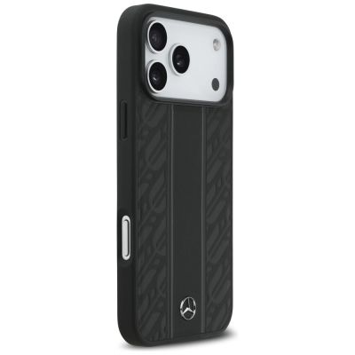 4. Etui Mercedes Leather Laurel Leaves Stripes MagSafe na iPhone 17 Pro Max - czarne