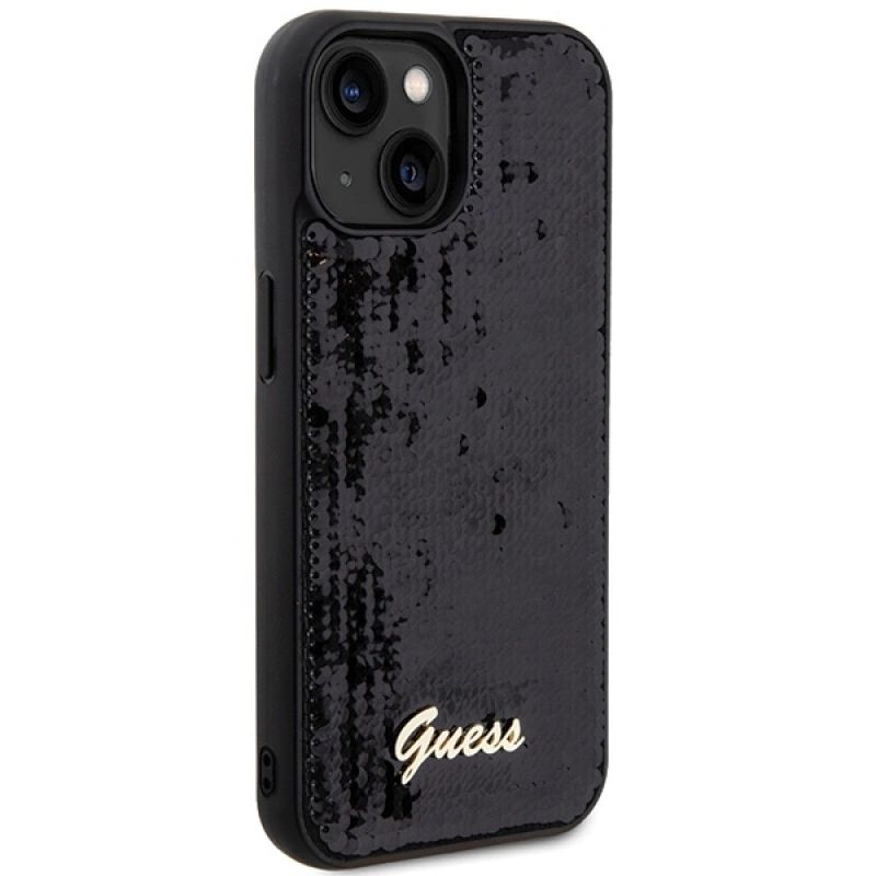 4. Etui Guess Sequin Script Metal na iPhone 14 / 15 / 13 - czarne