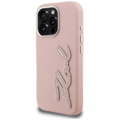 2. Etui Karl Lagerfeld FW Grained Signature Logo na iPhone 16 Pro Max - różowe