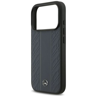 6. Etui Mercedes Leather Laurel Leaves Stripes MagSafe na iPhone 17 Pro - niebieskie
