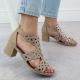 4. Sandały damskie na obcasie w cyrkonie beżowe Rieker 64773-61
