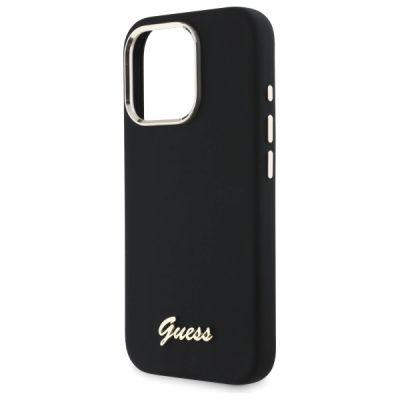 6. Etui Guess Silicone Script Metal Logo & Frame na iPhone 16 Pro Max - czarne