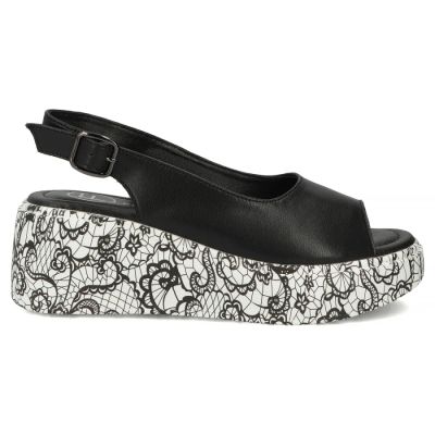 2. Skórzane sandały damskie na koturnie czarne Filippo DS7580