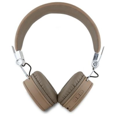 3. Słuchawki nauszne Bluetooth Guess Grained Classic Round Shape ENC - brązowe