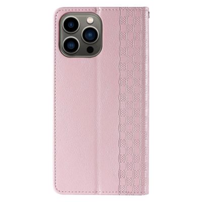 6. Magnet Strap Case etui iPhone 14 Pro Max pokrowiec z klapką portfel mini smycz podstawka różowe