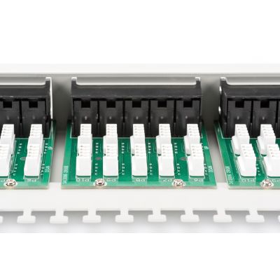 8. Digitus Panel krosowy (patch panel) ISDN 19" 50x RJ45 (8P4C), LSA poziom, kat.3, nieekranowany, 1U, szary