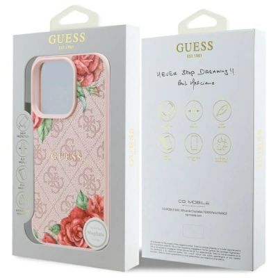 8. Etui Guess 4G Flowers Print MagSafe na iPhone 16 Pro 6.3" - różowe