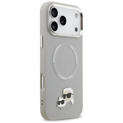 4. Etui Karl Lagerfeld Karl & Choupette Pins MagSafe do iPhone 17 Pro - szare