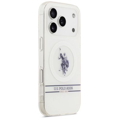 4. Etui US Polo DH and Bottom Stripe Logo MagSafe na iPhone 17 Pro - białe