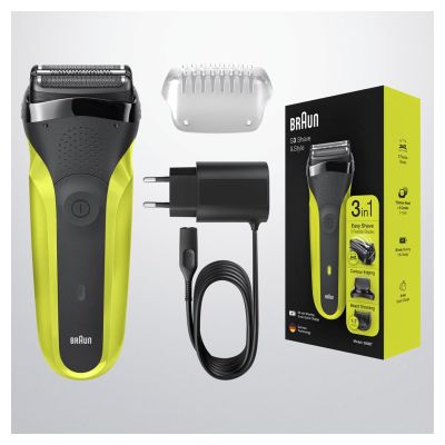 2. Golarka elektryczna Braun Series 3 Shave&Style 300BT, maszynka do golenia dla mężczyzn, Volt zielony, golarka foliowa, zielony, przyciski, LED, ładowanie, zasilanie, AC/Bateria