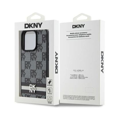 8. Etui DKNY Leather Checkered Mono Pattern & Printed Stripes na iPhone 15 Pro Max - czarne