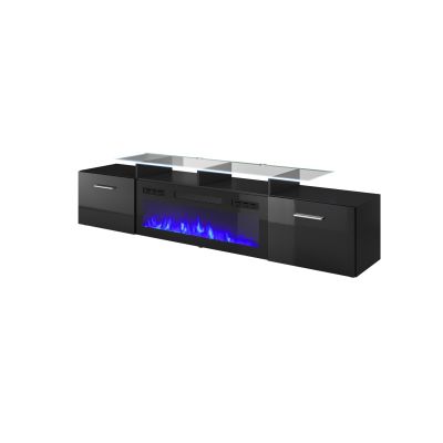Szafka RTV ROVA z kominkiem elektrycznym 190x37x48 czarny/czarny połysk