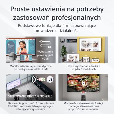2. Sony FW-43EZ20L signage display Płaski panel Digital Signage 109,2 cm (43") LED Wi-Fi 350 cd/m2 4K Ultra HD Czarny Android 16/7