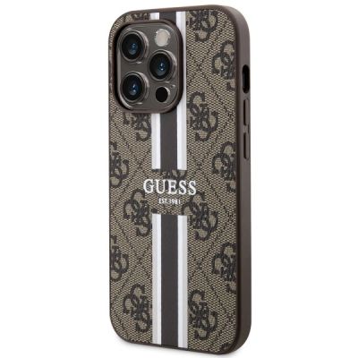 2. Etui Guess 4G Printed Stripes MagSafe na iPhone 14 Pro - brązowe