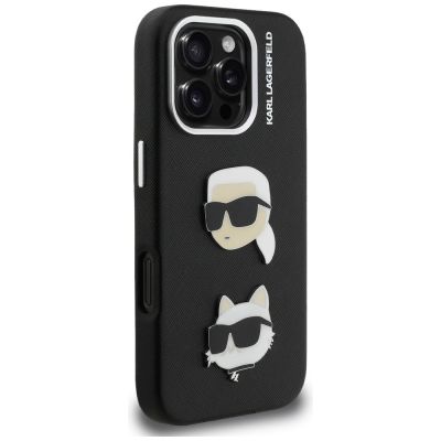 4. Etui Karl Lagerfeld FW Grained Karl & Choupette Heads Pins na iPhone 16 Pro - czarne