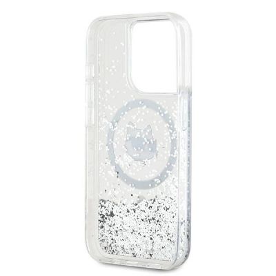7. Etui Karl Lagerfeld Liquid Glitter Choupette Head MagSafe na iPhone 15 Pro Max - przezroczyste