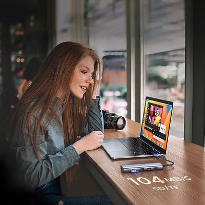 7. Hub Ugreen USB-C 10w1 USB-C HDMI Ethernet USB-A 5GB/s SD/TF minijack- szary