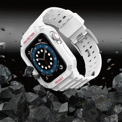 6. Pasek z etui ochronnym Protect Strap Band do Apple Watch 42 / 44 / 45 mm opaska obudowa pancerna - biały