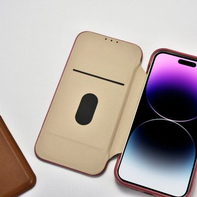 21. iCarer CE Premium Leather Folio Case skórzane etui iPhone 14 Pro Max z klapką magnetyczne MagSafe czerwony (WMI14220716-RD)