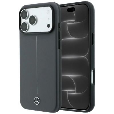 Etui Mercedes Leather Semi Wrap with Iconic Line MagSafe na iPhone 18 Pro Max / 17 Pro Max - ciemnoszare