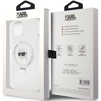 8. Etui Karl Lagerfeld Ring Stand Karl Head MagSafe do iPhone 15 - białe