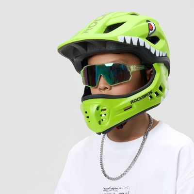 2. Kask rowerowy Rockbros TT-32003 Shark dziecięcy z odpinaną szczęką rozmiar S (48-52) - zielony