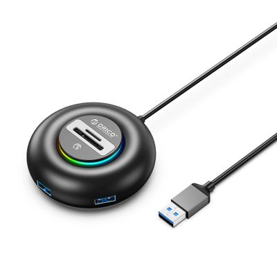 Hub USB Orico YXR4 RGB 4-portowy USB-A 3.0 z czytnikiem SD i microSD 1,8 m - czarny