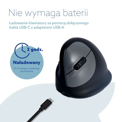 12. Ergonomiczna mysz R-Go Pele HE lewa Bluetooth sidabrina