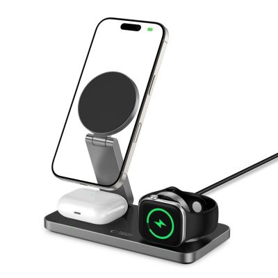 2. Ładowarka indukcyjna Tech-Protect QI15W-A47 MagSafe 3w1 + kabel USB-C - czarna