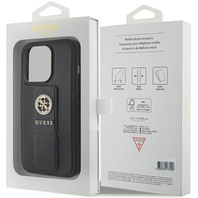 8. Etui Guess Grip Stand 4G Saffiano Strass na iPhone 15 Pro Max - czarne
